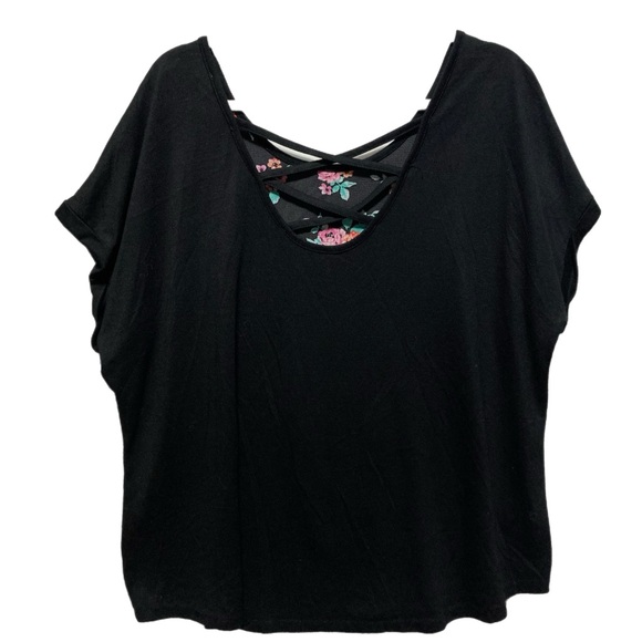 No Comment Plus 3X Black Floral Strappy Back Top EUC 13005 - Picture 2 of 7